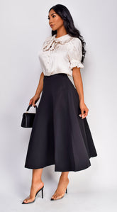 Brea Neck Tie Shoulder Shirring Blouse - Cream